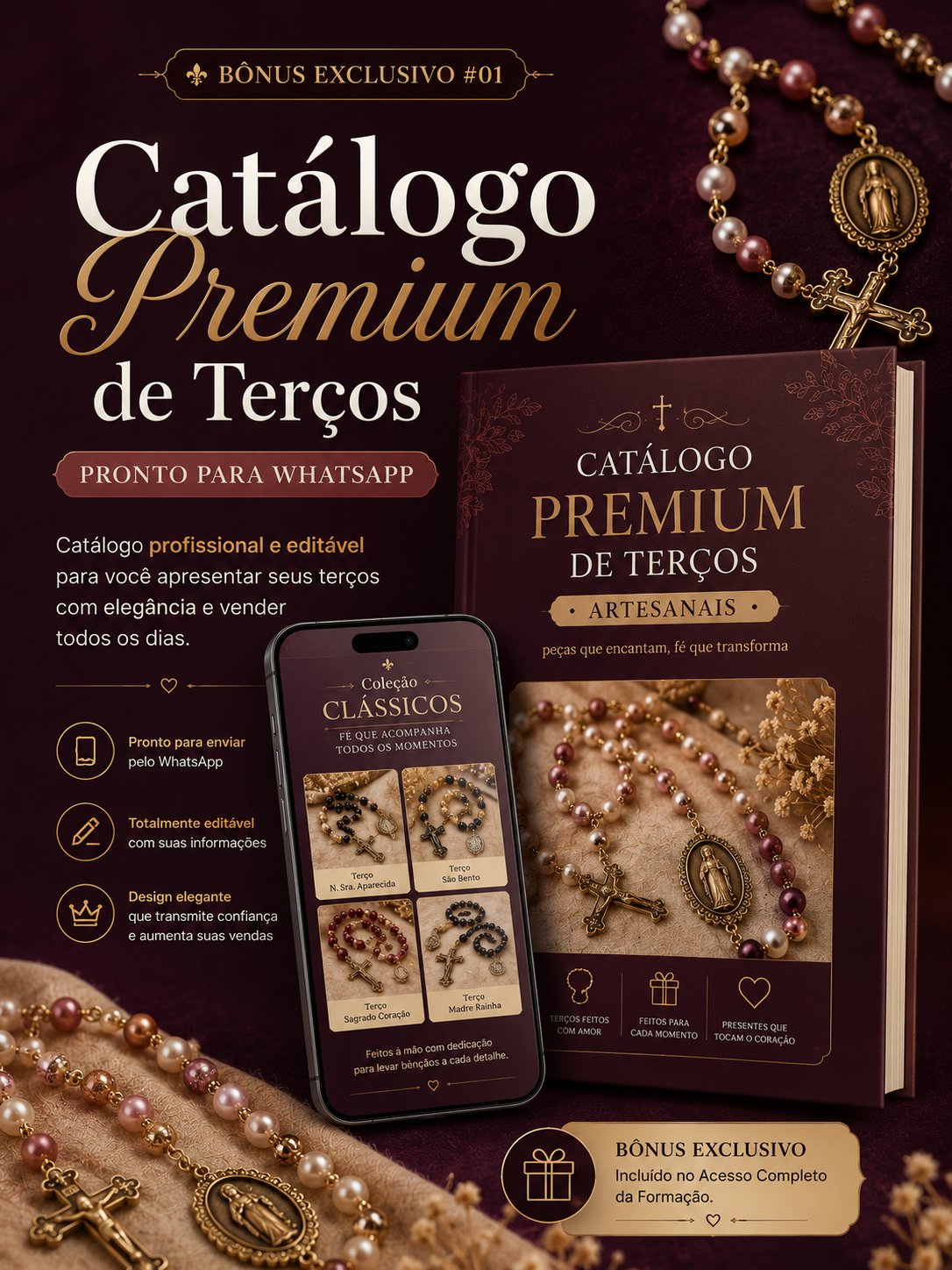 Capa do bônus: Catálogo Premium de Terços Pronto para WhatsApp