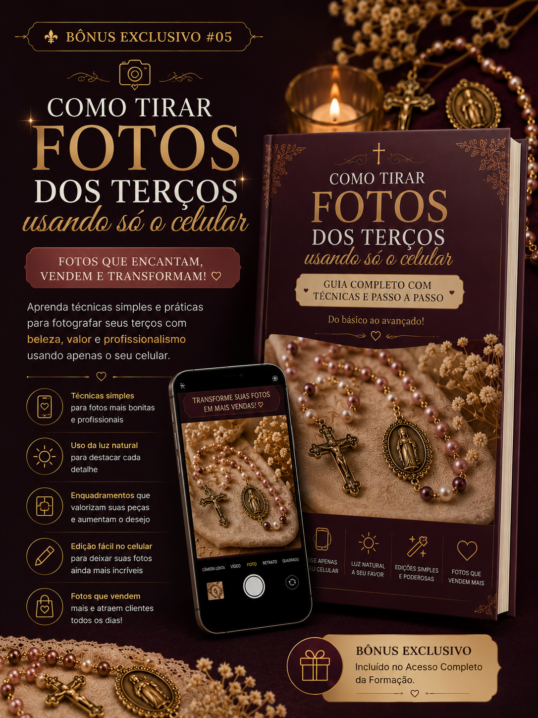 Capa do bônus: Como Tirar Fotos dos Terços Usando Só o Celular